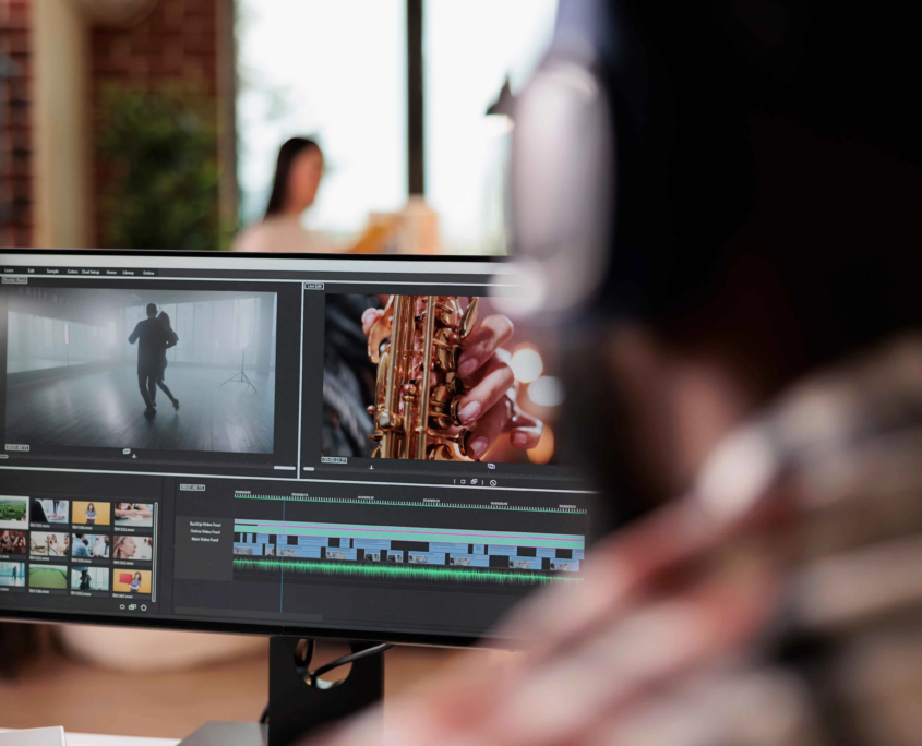 Montage vidéo et post-production pour création de contenu événementiel.